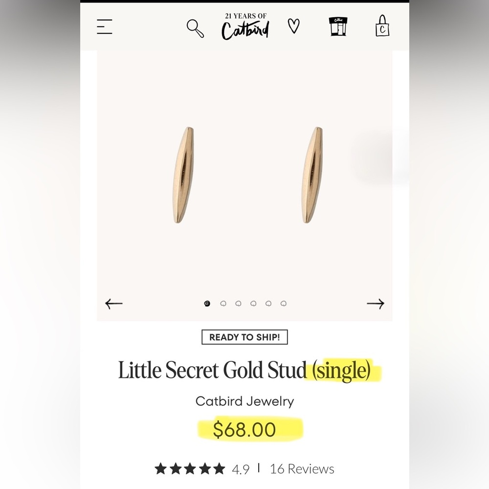 Catbird 14k Solid Gold Minimalist Stud Earrings